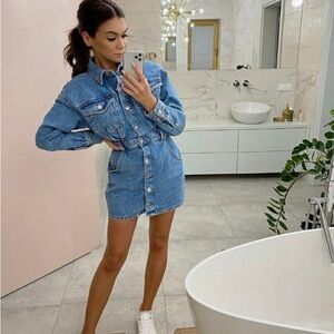 Zara Light Blue Denim Button-Up Mini Dress